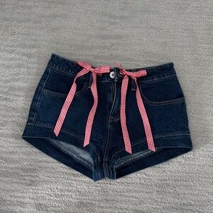 Denim Shorts with Red Accents